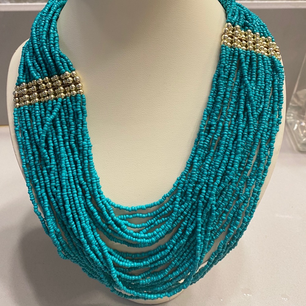 Teal and Gold Beaded Necklace